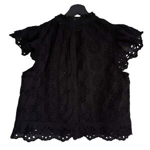 Revolve Black Eyelet Lace Cotton Blouse Sleeveless Cami Top Short Sleeve